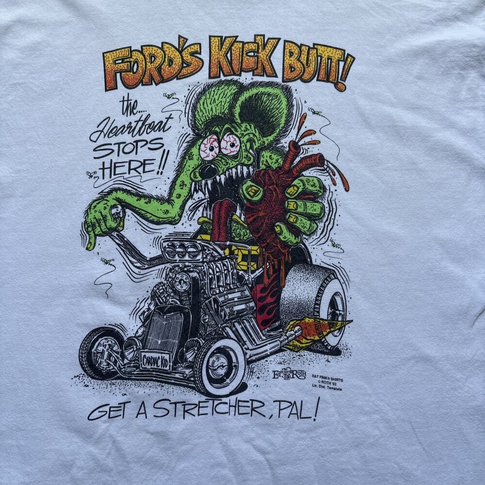 Vintage 90s Ed Big Daddy Roth Rat Fink Ford Hot Rod T-Shirt XXL Kustom Kulture